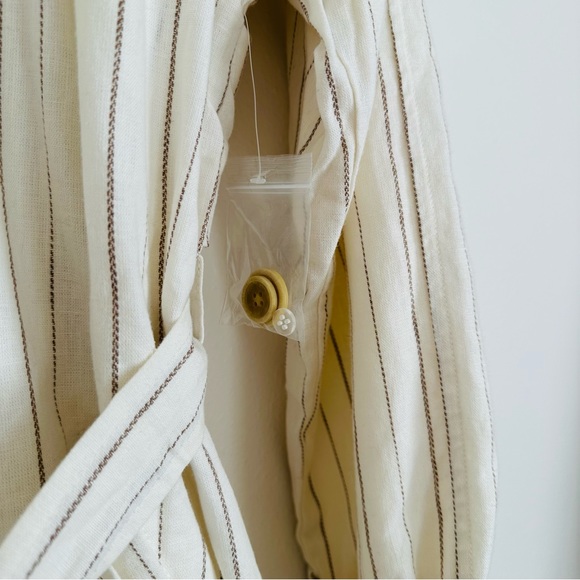 New free people Melia Mac Coat long sleeve boho linen blend plaid ecru striped - Picture 8 of 11